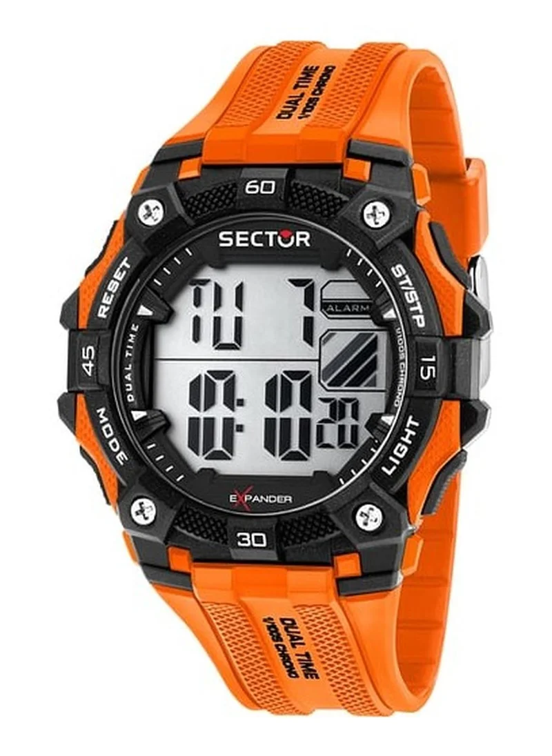 Sector EX-51 Men's Digital Watch - Digital Display Dial, 49mm Plastic Case, Black & Orange Plastic Strap, Quartz, 100M Water Resistant - R3251317003