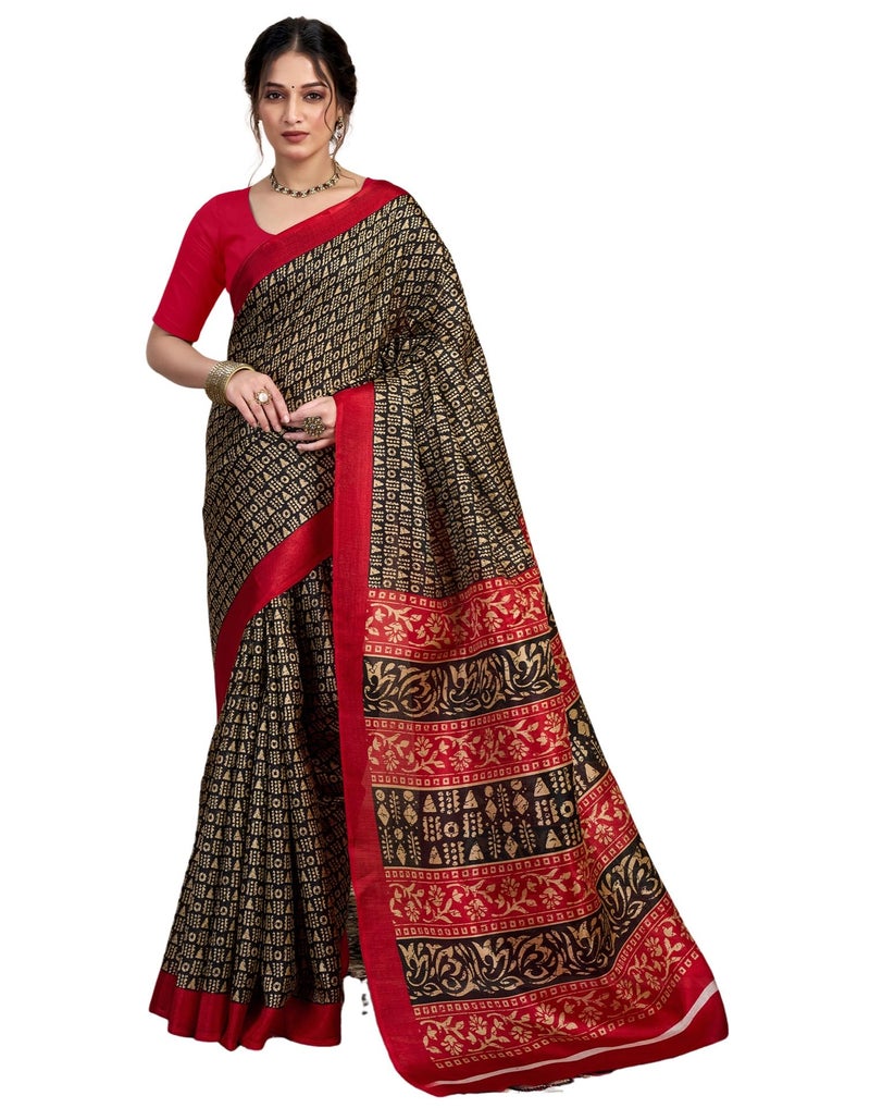 SIRIL Women's Cotton Printed Saree With Unstitched Blouse Piece (4161S244_Black) - Image 1