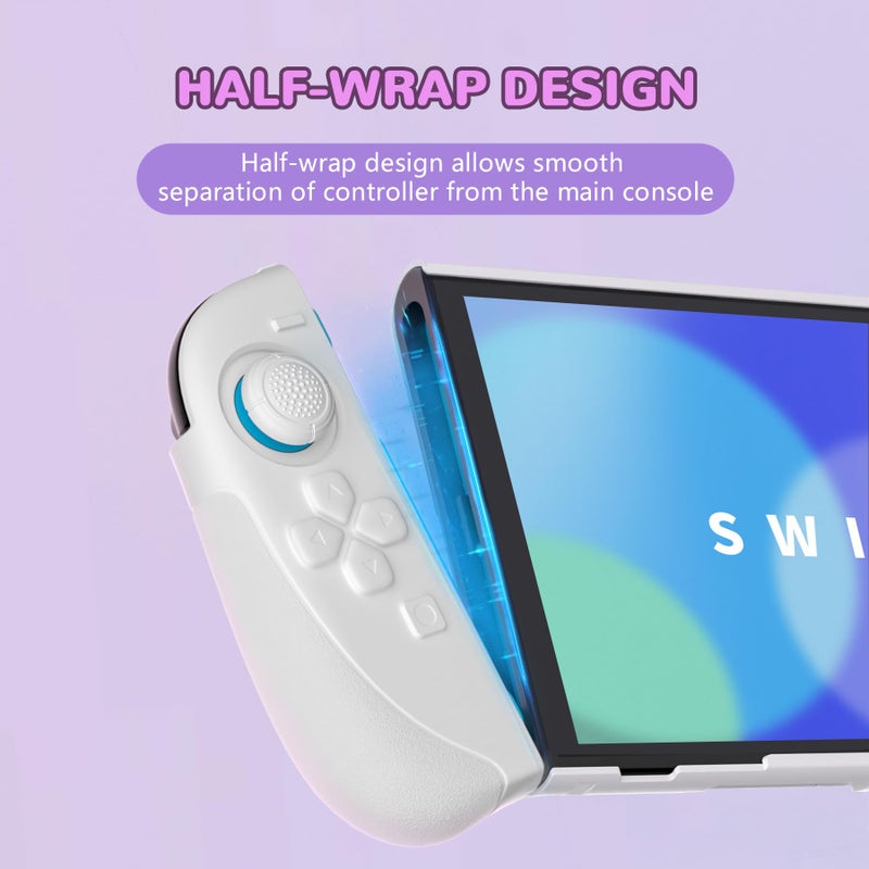 PlayVital Ranger Protective Case for Nintendo Switch 2 with Stand | Ergonomic Anti-Slip Silicone Grips, Dockable Hard Shell, 4 Thumbstick Caps | Quick-Release-Joycon Design Full-Body Cover, White - Image 3