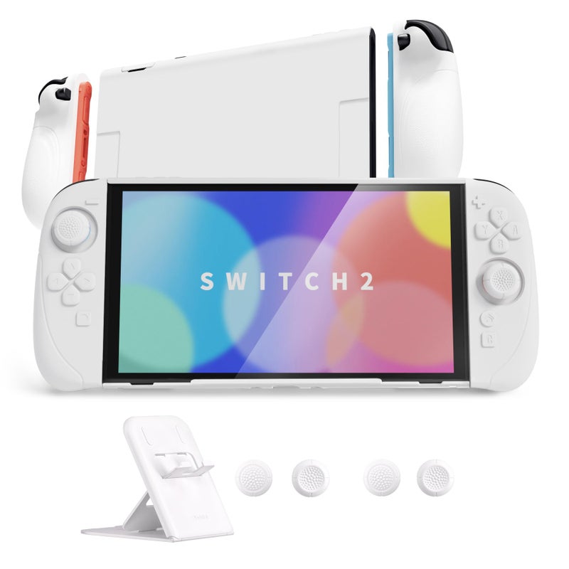 PlayVital Ranger Protective Case for Nintendo Switch 2 with Stand | Ergonomic Anti-Slip Silicone Grips, Dockable Hard Shell, 4 Thumbstick Caps | Quick-Release-Joycon Design Full-Body Cover, White - Image 1