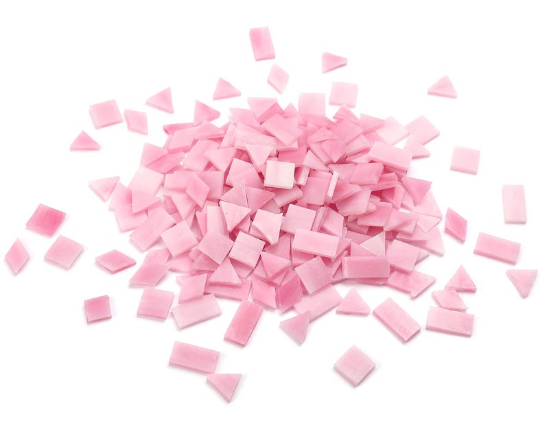 Lanyani 200 Mixed Color Glass Mosaic Tiles 4 Shapes Tiffany Stained Glass Pieces for Crafts Pink