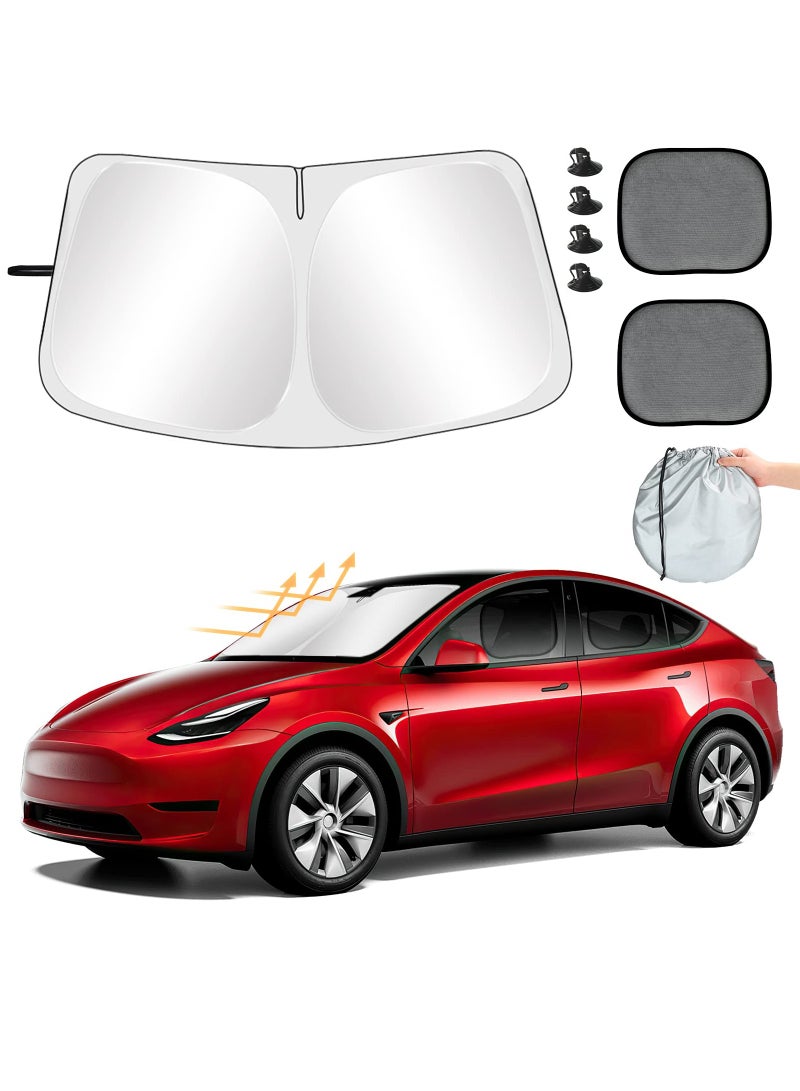 SOLARAE Windshield Sunshades for Tesla 3/Y- Folding Front&Side Mesh Window 240T Sun Shade UV Rays Protector Heat Block Visor Cover for Tesla Model 3 Model Y 2016-2023 Car Interior Accessories - Image 1