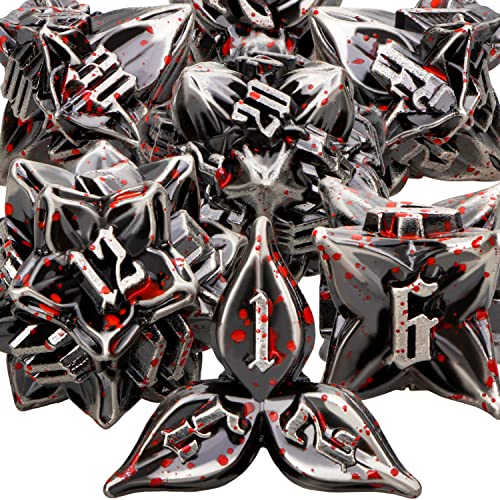 ARUOHHA DND Metal Dice Set Blood Leaf Design Polyhedral Dice with Box 7PCS D and D Dice RPG Role Playing Games D20 D12 D10 D8 D6 D4 - Image 1
