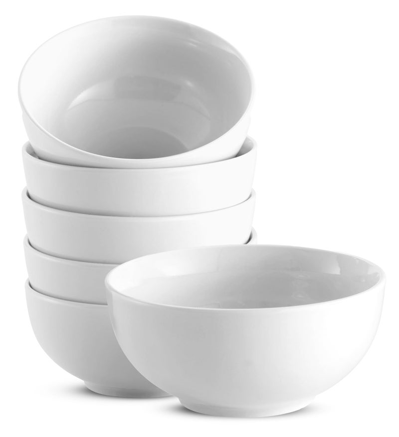 KooK Soup Bowl, Cereal Bowl, Bowl Set, White Ceramic Bowls, Set of 6, Microwave, Dishwasher and Freezer Safe, Chip Resistant, for Pasta, Salad, Oatmeal, Deep Interior, 24 Oz (White, 6 Inch) - Image 1