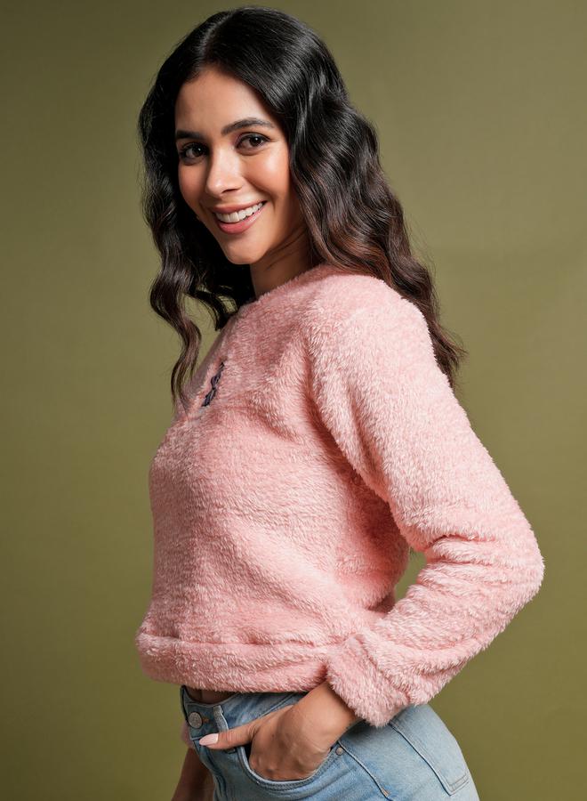 Tokyo Talkies Teddy Embroidered Round Neck Sweatshirt - Image 4