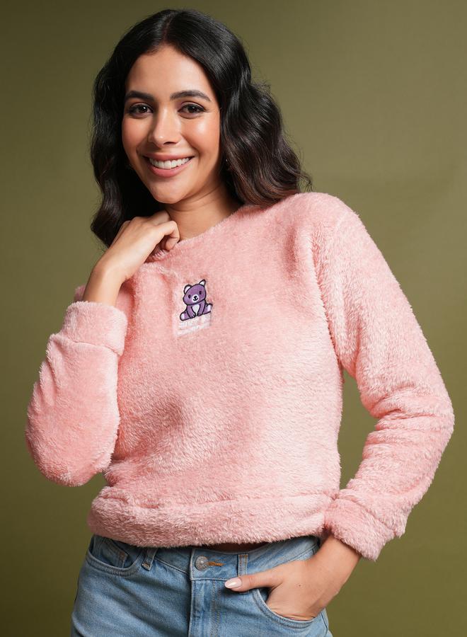 Tokyo Talkies Teddy Embroidered Round Neck Sweatshirt - Image 1