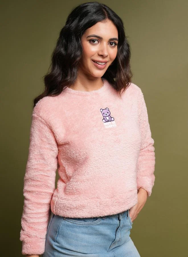 Tokyo Talkies Teddy Embroidered Round Neck Sweatshirt by Styli