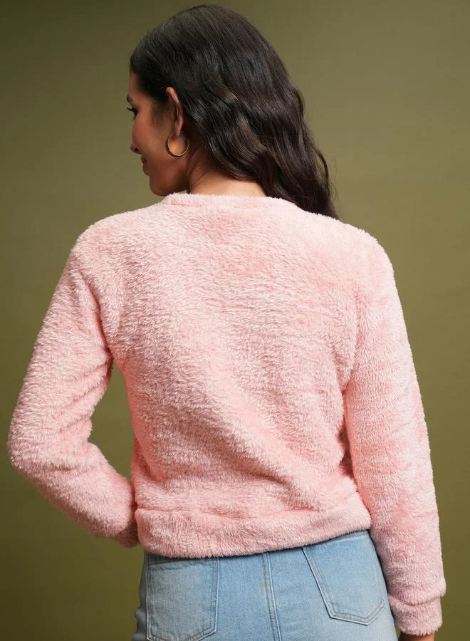 Tokyo Talkies Teddy Embroidered Round Neck Sweatshirt by Styli