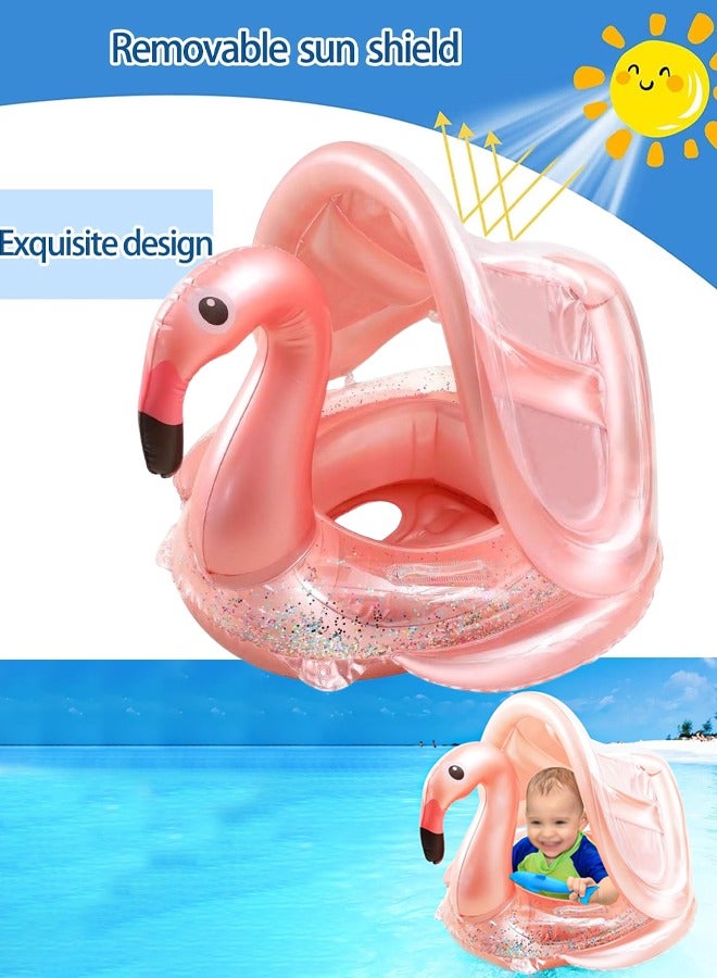 TAPIT Baby pool float,Swimming Pool Float Boat with Sun Protection Canopy Inflatable Pool Float Yacht Ring Awning Inflatable Swimming Training Float Seat for Boys Girls Summer Outdoor (Flamingo-B) - Image 1