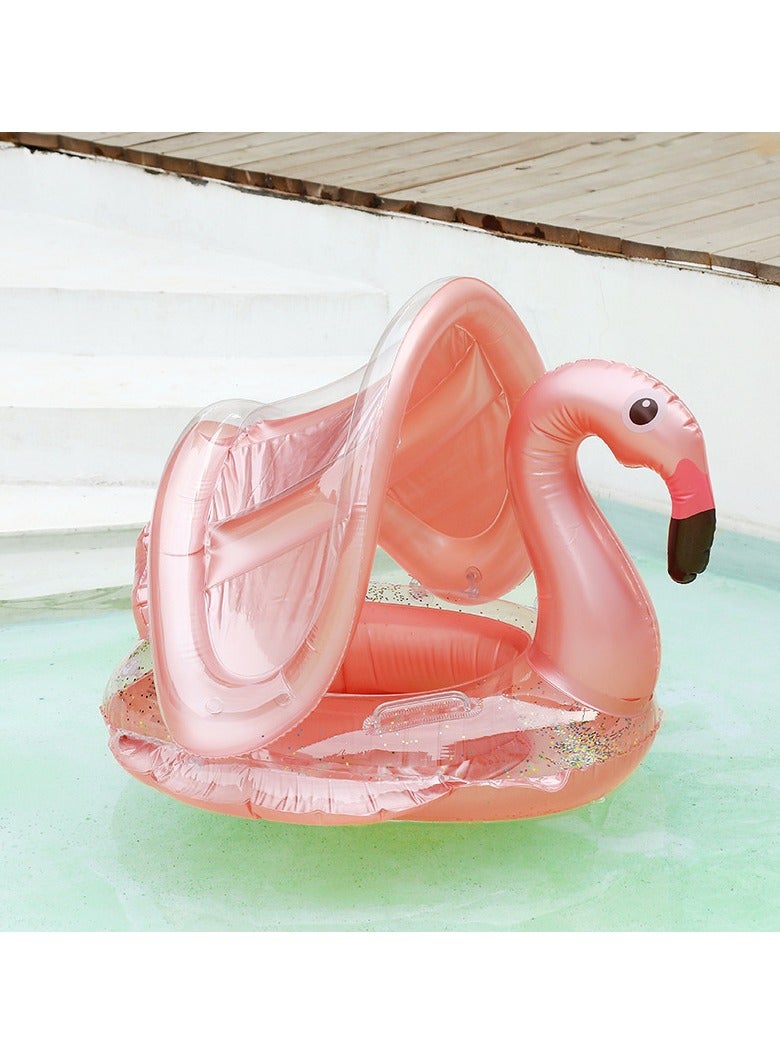 TAPIT Baby pool float,Swimming Pool Float Boat with Sun Protection Canopy Inflatable Pool Float Yacht Ring Awning Inflatable Swimming Training Float Seat for Boys Girls Summer Outdoor (Flamingo-B) - Image 4