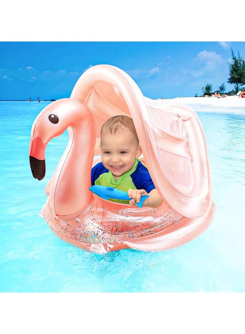 TAPIT Baby pool float,Swimming Pool Float Boat with Sun Protection Canopy Inflatable Pool Float Yacht Ring Awning Inflatable Swimming Training Float Seat for Boys Girls Summer Outdoor (Flamingo-B) - Image 5