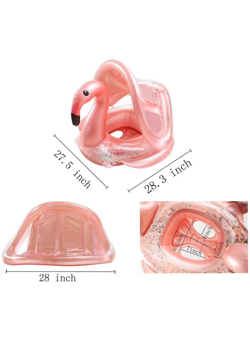TAPIT Baby pool float,Swimming Pool Float Boat with Sun Protection Canopy Inflatable Pool Float Yacht Ring Awning Inflatable Swimming Training Float Seat for Boys Girls Summer Outdoor (Flamingo-B) - Image 3