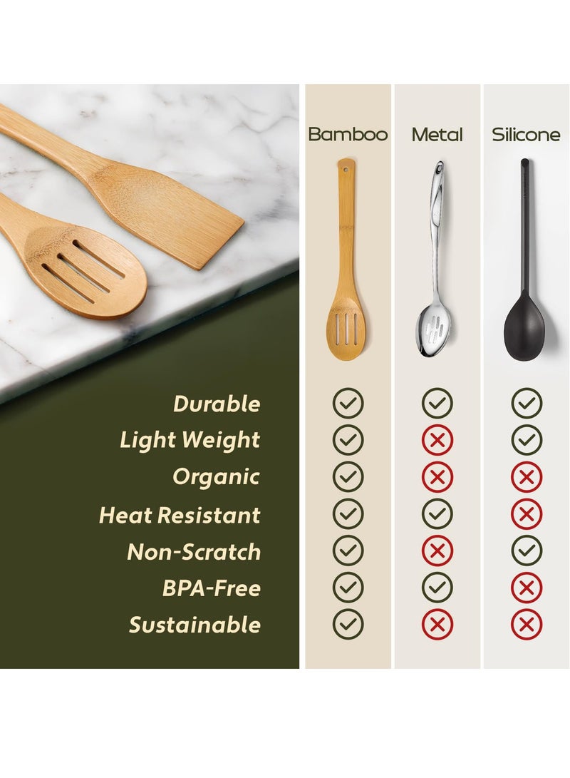 فلوشرينيك ملاعق خشبية للطهي، طقم أدوات مطبخ خشبية مكون من 6 قطع، ملاعق خشبية للطبخ، مجموعة أدوات طبخ خشبية وملاعق خشبية من مادة الخيزران الطبيعية وأواني طبخ خشبية، ملاعق خشبية وملاعق خشبية - Image 3