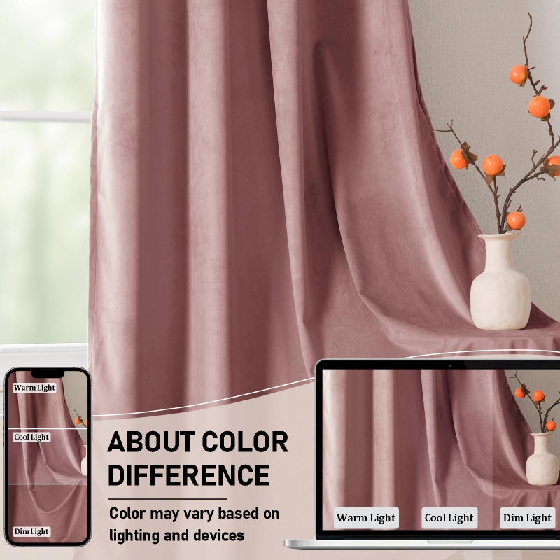 JIUZHEN Wild Rose Velvet Curtains 2 Panels Set, Soft Block Light Thermal Insulated Noise Reducing Rod Pocket Curtains for Living Room and Bedroom, 52W x 96L, 2 Panels with Tiebacks - Image 3