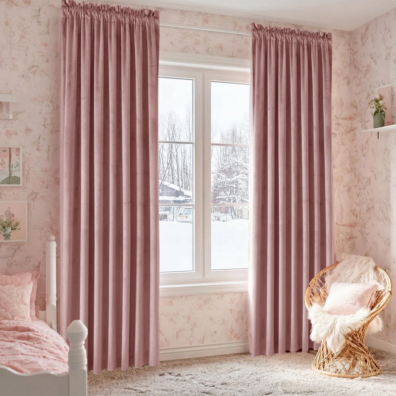 JIUZHEN Wild Rose Velvet Curtains 2 Panels Set, Soft Block Light Thermal Insulated Noise Reducing Rod Pocket Curtains for Living Room and Bedroom, 52W x 96L, 2 Panels with Tiebacks - Image 5