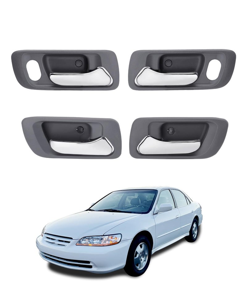 Gledewen Interior Door Handle Set (4 PCS), Compatible with 1998-2002 Honda Accord, 1999-2004 Honda Odyssey, Front & Rear Left Driver & Right Passenger, Gray Bezel with Chrome Lever, OE# HO1352124 HO1353124 - Image 1