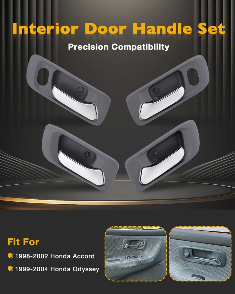 Gledewen Interior Door Handle Set (4 PCS), Compatible with 1998-2002 Honda Accord, 1999-2004 Honda Odyssey, Front & Rear Left Driver & Right Passenger, Gray Bezel with Chrome Lever, OE# HO1352124 HO1353124 - Image 2