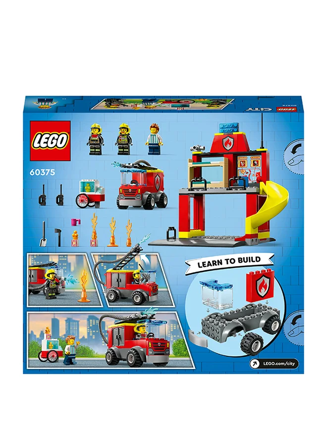 ليغو City Fire Station and Fire Engine 60375 Building Toy Set; Starter Playset for Kids Aged 4+ Who Love Imaginative Play; Includes a Vendor and 2 Firefighter Minifigures; Fun Gift Idea (153 Pieces) LEGO