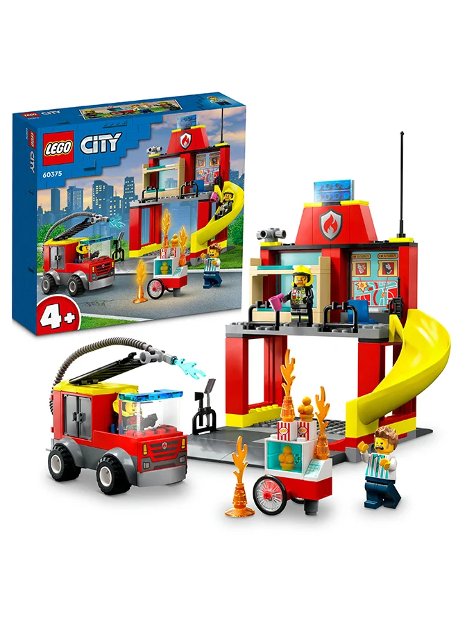 LEGO City Fire Station and Fire Engine 60375 Building Toy Set; Starter Playset for Kids Aged 4+ Who Love Imaginative Play; Includes a Vendor and 2 Firefighter Minifigures; Fun Gift Idea (153 Pieces) LEGO