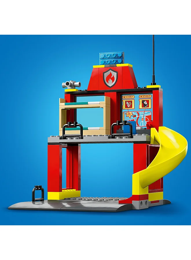 ليغو City Fire Station and Fire Engine 60375 Building Toy Set; Starter Playset for Kids Aged 4+ Who Love Imaginative Play; Includes a Vendor and 2 Firefighter Minifigures; Fun Gift Idea (153 Pieces) LEGO