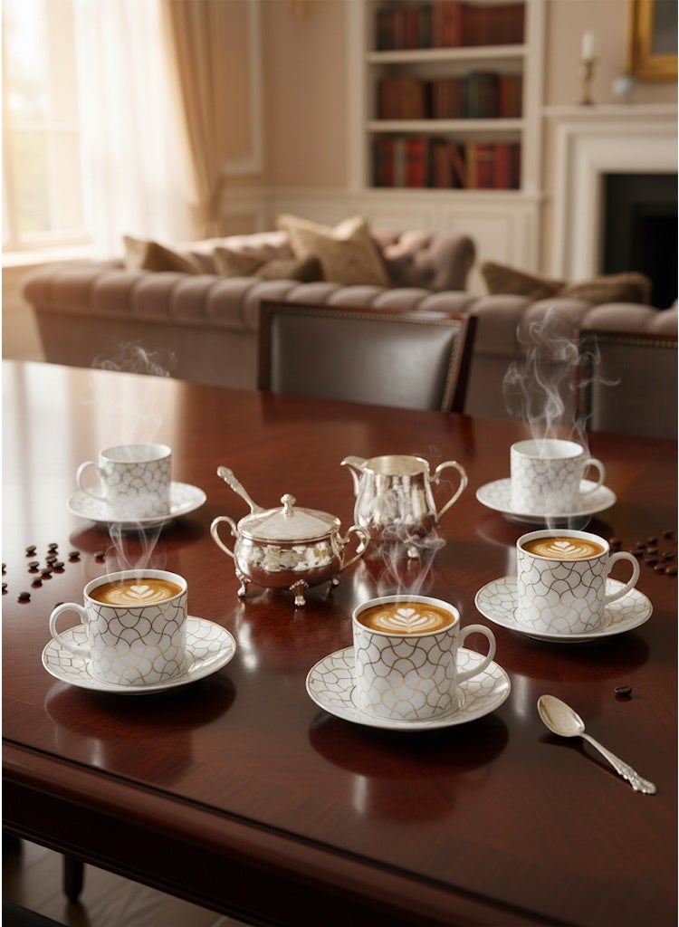 Dove 12-Piece Porcelain Cup & Saucer Set 200ML White/Gold; Set for 6 People - Image 2