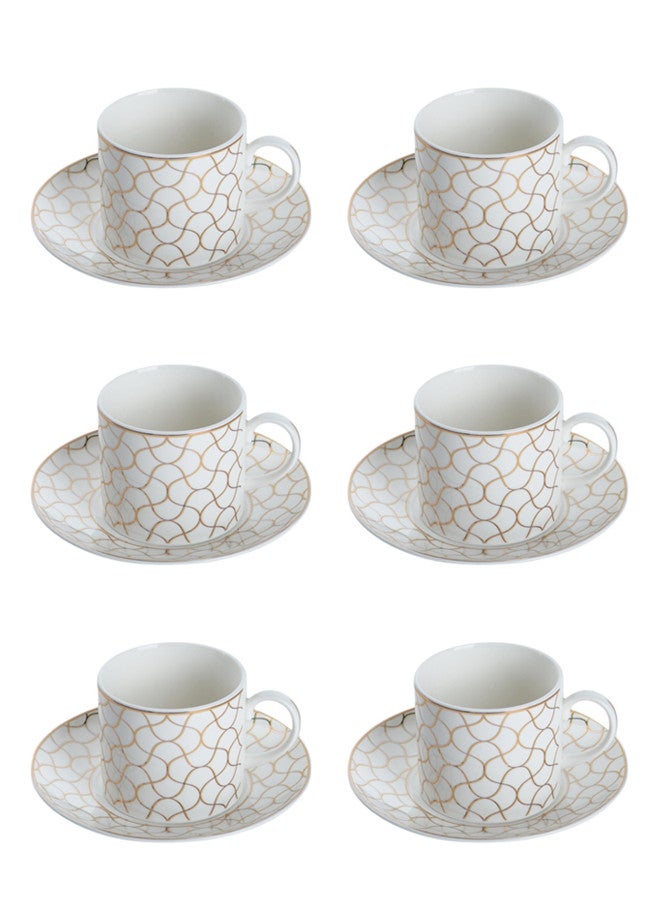 Dove 12-Piece Porcelain Cup & Saucer Set 200ML White/Gold; Set for 6 People - Image 1