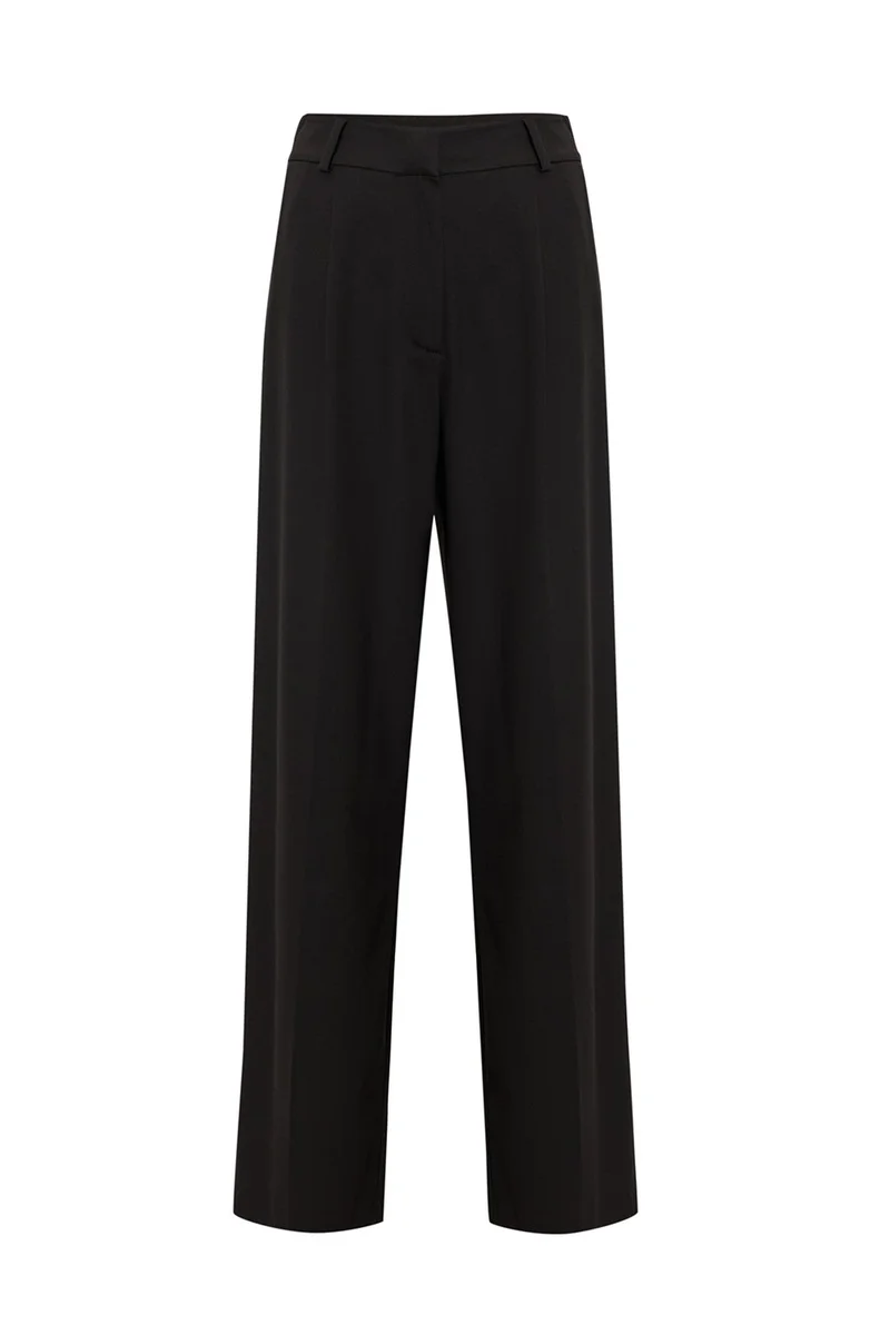 EXQUISE Straight Cut High Waist Regular Woven Trousers