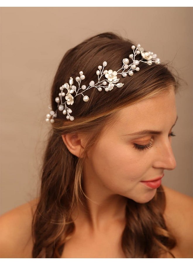 YERTTER Dainty Wedding Bridal Headband For Brides And Bridesmaids Hair Vine Band Opal Rhinestones Crystal Flower Floral Long Baby Breath Women Girl Accessories Headpieces With Ribbon  - Image 3