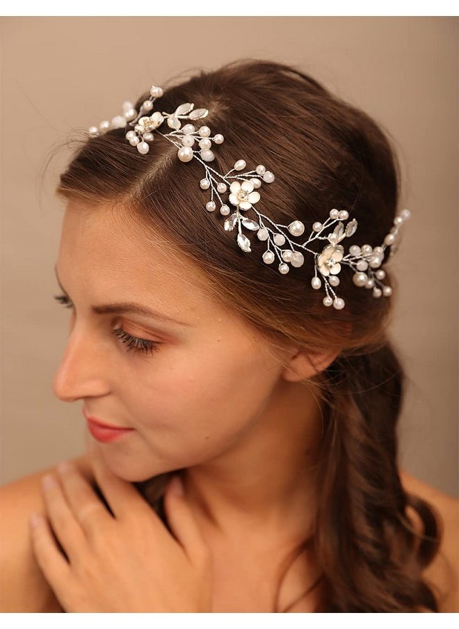 YERTTER Dainty Wedding Bridal Headband For Brides And Bridesmaids Hair Vine Band Opal Rhinestones Crystal Flower Floral Long Baby Breath Women Girl Accessories Headpieces With Ribbon  - Image 2