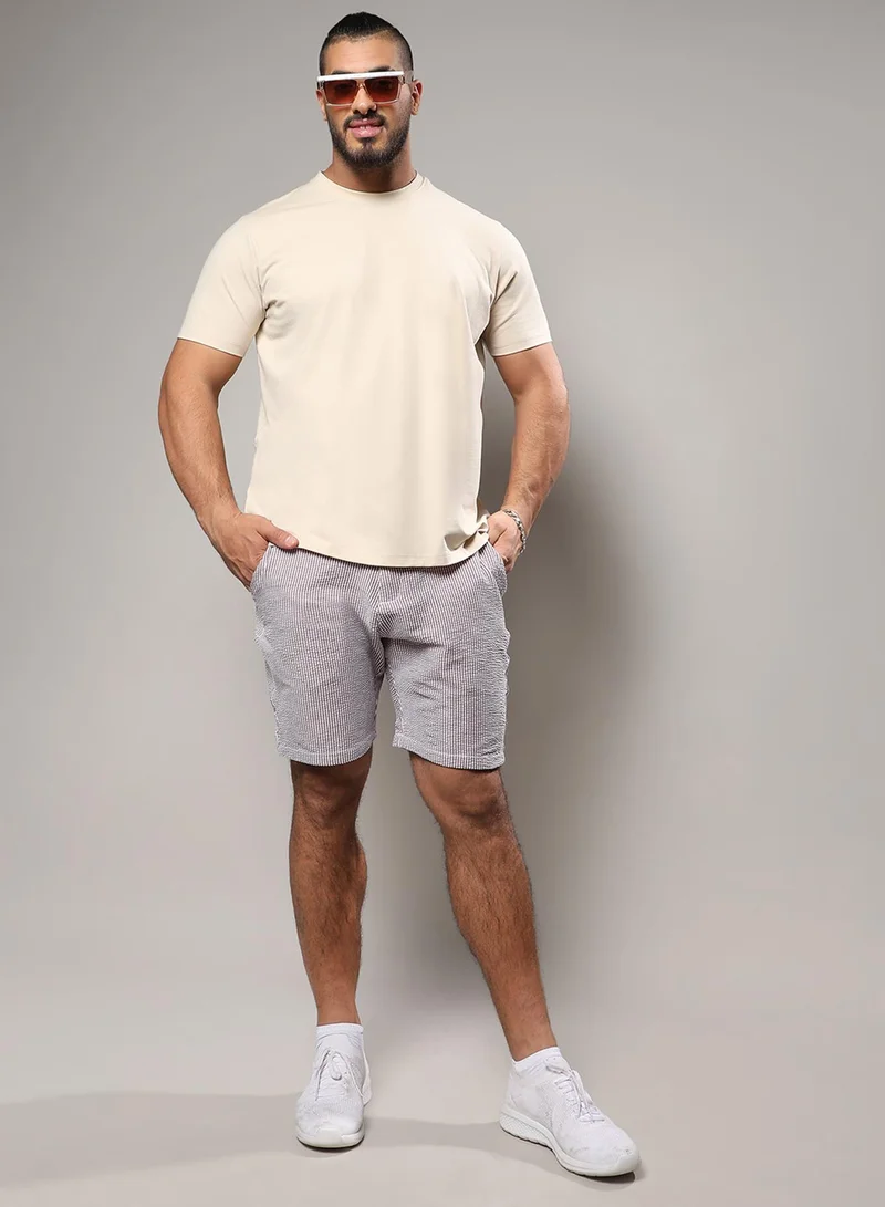 Instafab Plus Instafab Plus Men's Beige Basic Plus-Size Fit T-Shirt For Casual Wear | Crewneck | Short Sleeve | Pull On Closure | Cotton T-Shirt Crafted With Comfort Fit For Everyday Wear