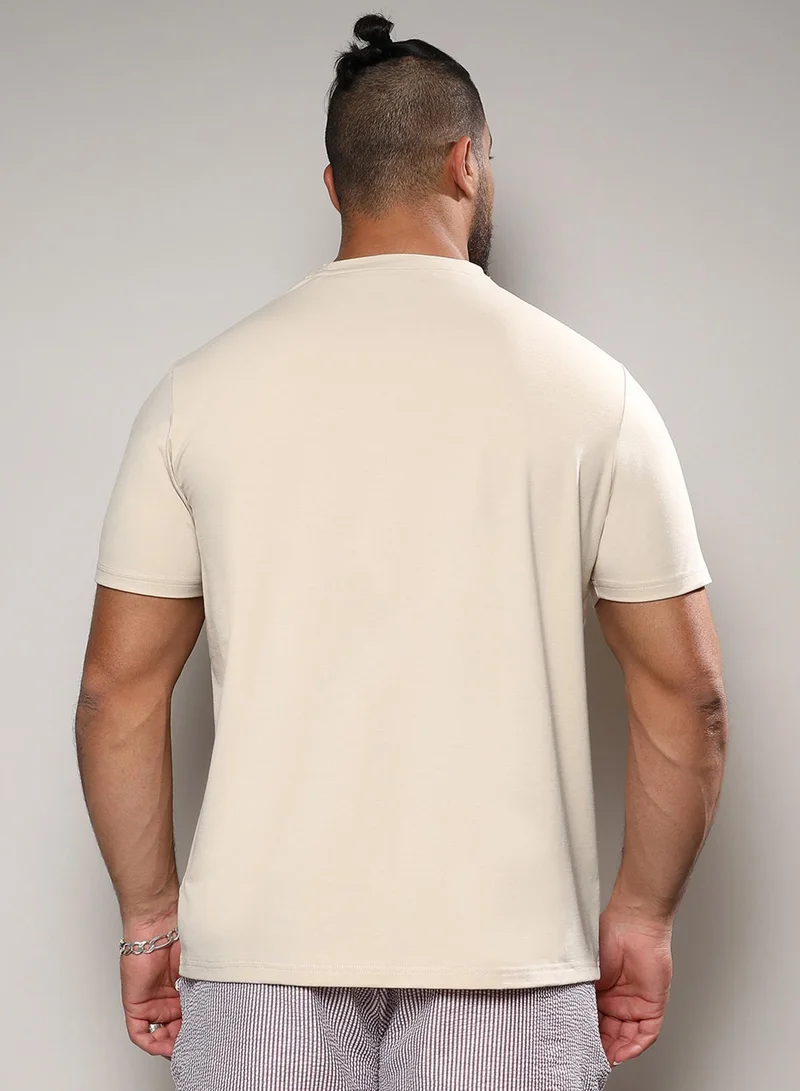 Instafab Plus Instafab Plus Men's Beige Basic Plus-Size Fit T-Shirt For Casual Wear | Crewneck | Short Sleeve | Pull On Closure | Cotton T-Shirt Crafted With Comfort Fit For Everyday Wear