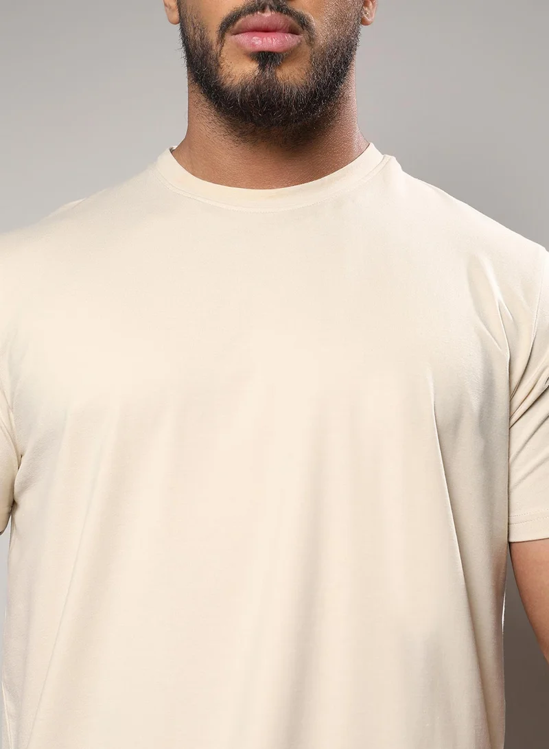 Instafab Plus Instafab Plus Men's Beige Basic Plus-Size Fit T-Shirt For Casual Wear | Crewneck | Short Sleeve | Pull On Closure | Cotton T-Shirt Crafted With Comfort Fit For Everyday Wear