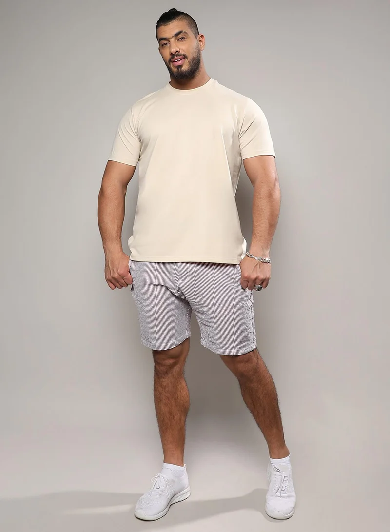 Instafab Plus Instafab Plus Men's Beige Basic Plus-Size Fit T-Shirt For Casual Wear | Crewneck | Short Sleeve | Pull On Closure | Cotton T-Shirt Crafted With Comfort Fit For Everyday Wear