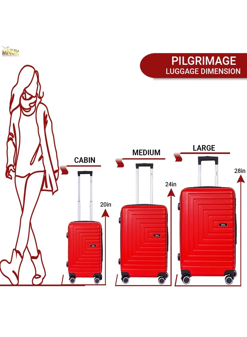 MNUK Pilgrimage Set of 3 Traveling Luggage | Hardside Soft Handle Trolley Bag with TSA Lock |Double 360° 4 Wheeler| Cabin-20 Inch, Medium- 24 Inch, Large-28 Inch| Red