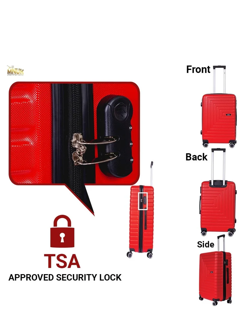 MNUK Pilgrimage Set of 3 Traveling Luggage | Hardside Soft Handle Trolley Bag with TSA Lock |Double 360° 4 Wheeler| Cabin-20 Inch, Medium- 24 Inch, Large-28 Inch| Red