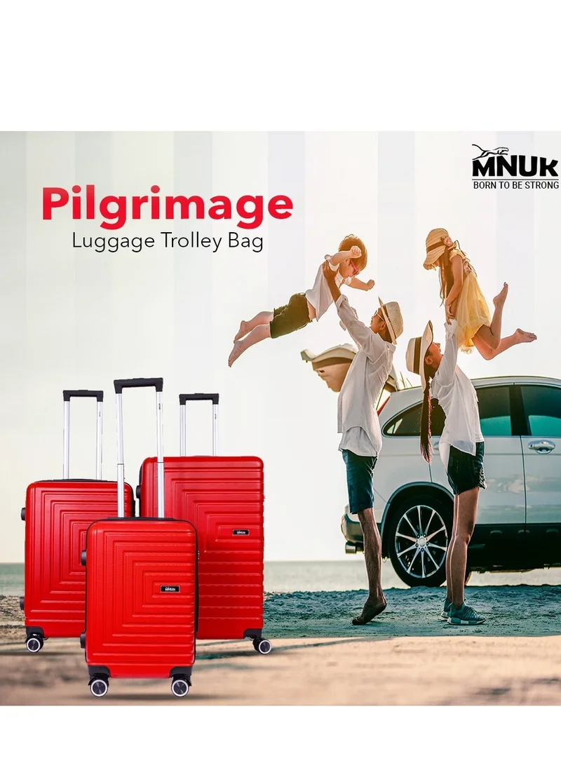 MNUK Pilgrimage Set of 3 Traveling Luggage | Hardside Soft Handle Trolley Bag with TSA Lock |Double 360° 4 Wheeler| Cabin-20 Inch, Medium- 24 Inch, Large-28 Inch| Red