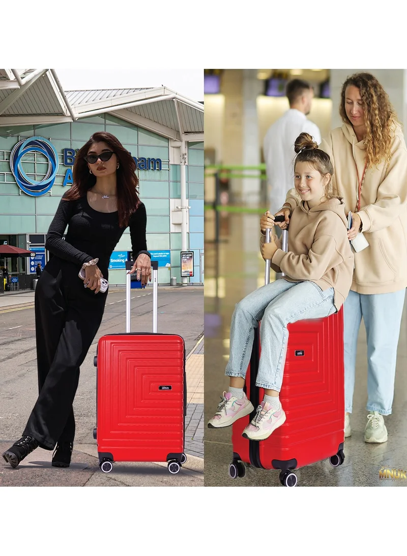 MNUK Pilgrimage Set of 3 Traveling Luggage | Hardside Soft Handle Trolley Bag with TSA Lock |Double 360° 4 Wheeler| Cabin-20 Inch, Medium- 24 Inch, Large-28 Inch| Red