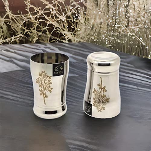 NYRA® Stainless Steel Glass/Tumbler for Water, Juice, Beverages with Permanent Laser Design, Heavy Gauge, 400 ML Each (Pack of 2) - Image 4