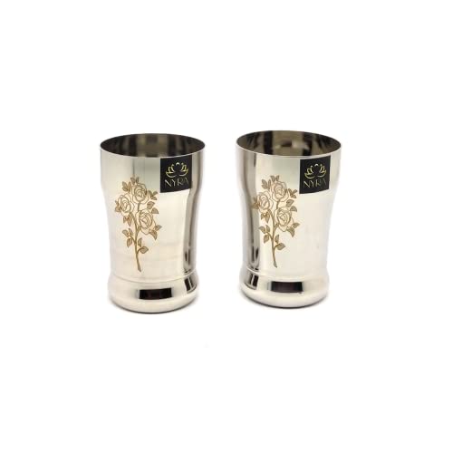 NYRA® Stainless Steel Glass/Tumbler for Water, Juice, Beverages with Permanent Laser Design, Heavy Gauge, 400 ML Each (Pack of 2) - Image 1