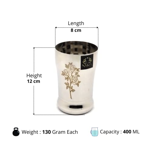 NYRA® Stainless Steel Glass/Tumbler for Water, Juice, Beverages with Permanent Laser Design, Heavy Gauge, 400 ML Each (Pack of 2) - Image 3