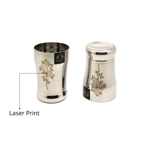 NYRA® Stainless Steel Glass/Tumbler for Water, Juice, Beverages with Permanent Laser Design, Heavy Gauge, 400 ML Each (Pack of 2) - Image 5