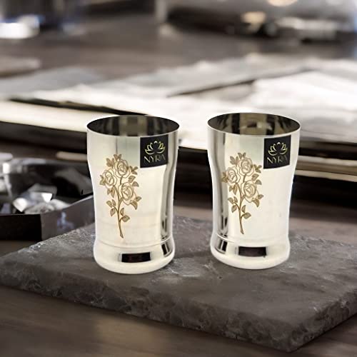 NYRA® Stainless Steel Glass/Tumbler for Water, Juice, Beverages with Permanent Laser Design, Heavy Gauge, 400 ML Each (Pack of 2) - Image 2