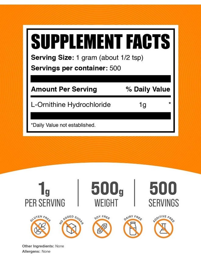 BulkSupplements.com L-Ornithine HCl Powder - Amino Acids Supplement - Amino Acids Soy Free - Better Lungs - Green Food Powder Supplement - Clear Lung Supplement - L Ornithine (500 Grams - 1.1 lbs) - Image 2