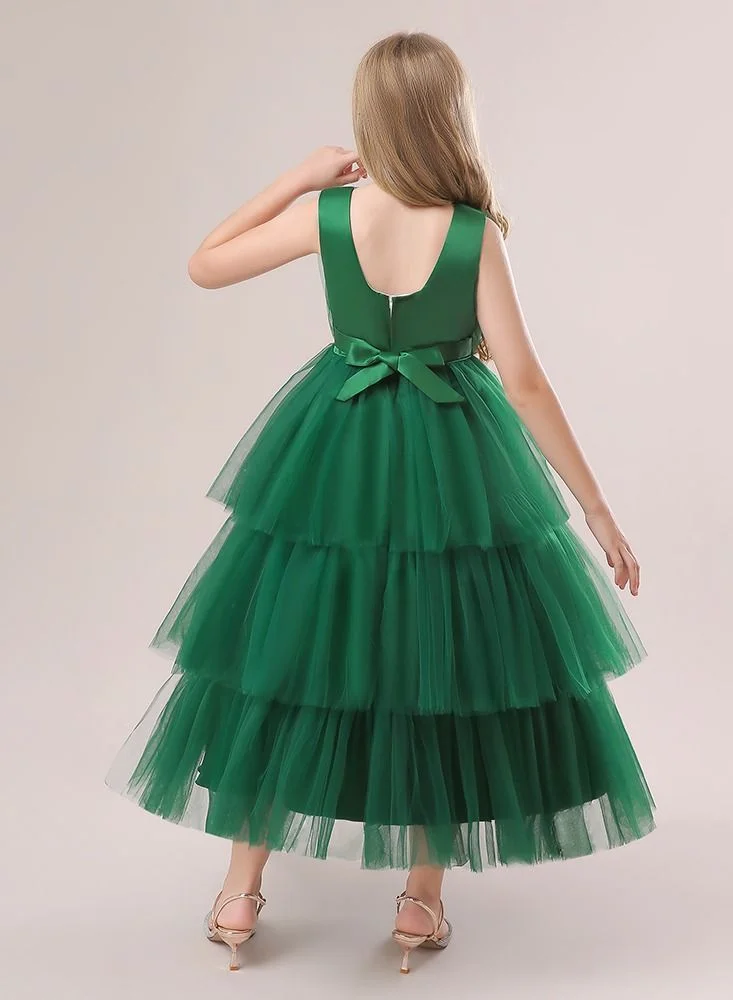 بيبي كلو Elegent green layered mesh long party dress for girls