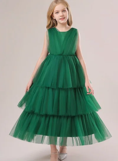 babyqlo Elegent green layered mesh long party dress for girls