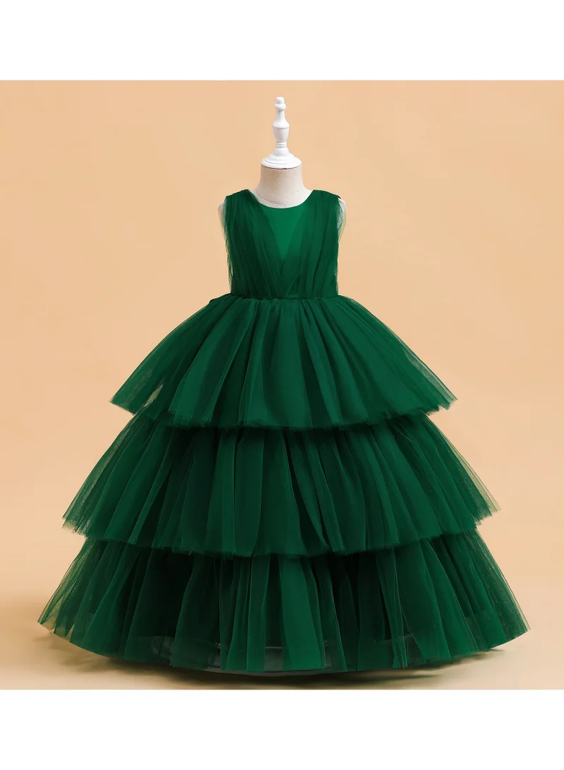 babyqlo Elegent green layered mesh long party dress for girls