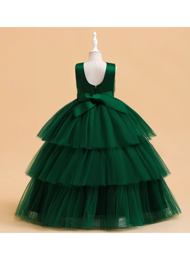 babyqlo Elegent green layered mesh long party dress for girls