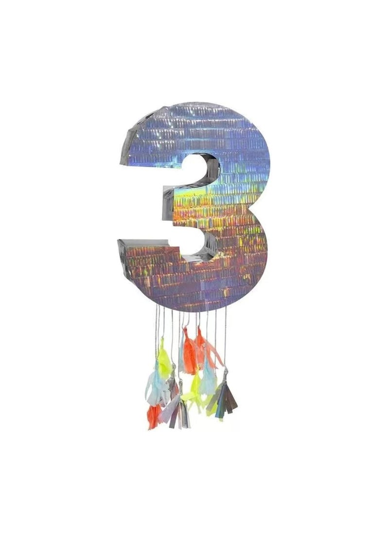 Party with Emma Foil Number Pinata for Kids Birthday Party Decorations Party Favors  Centerpieces Anniversaries Milestones (Number 3)  - Image 1