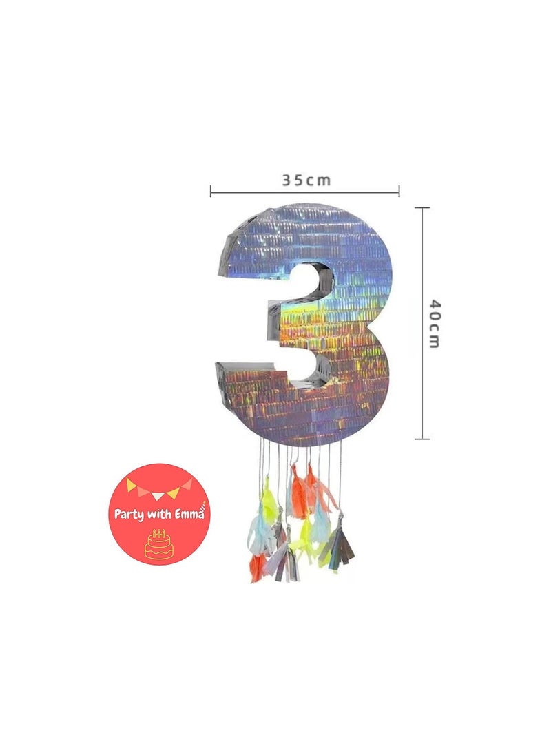 Party with Emma Foil Number Pinata for Kids Birthday Party Decorations Party Favors  Centerpieces Anniversaries Milestones (Number 3)  - Image 2