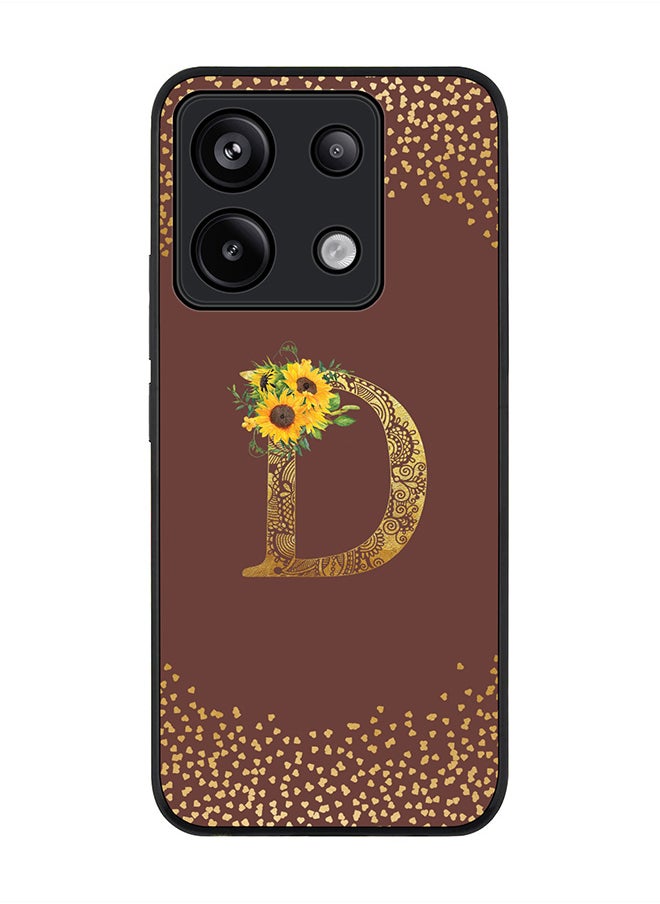 Stylizedd Rugged Black Edge Case for Xiaomi Redmi Note 13 Pro 5G Case Cover- Custom Monogram Initial Letter Mandala Floral Pattern Alphabet - D(Brown)  - Image 1